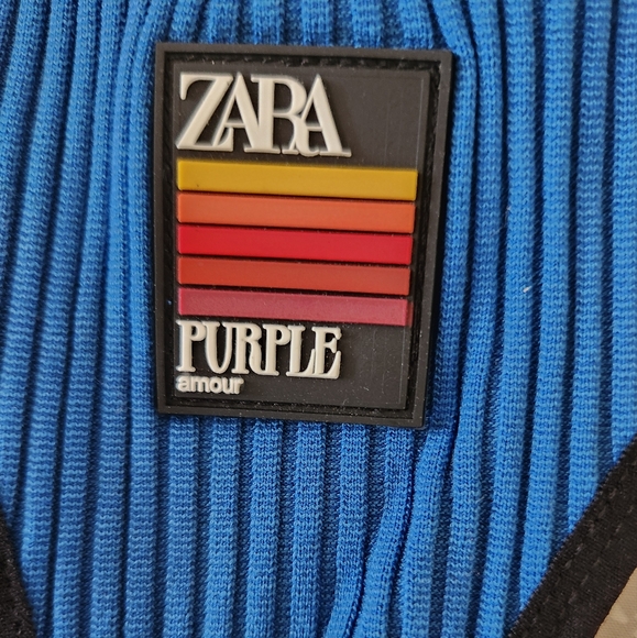 Large Zara Purple Magazine Blue Racerback Crop Top Sports Bra - Picture 6 of 10